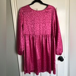 Umgee, size large, pink leopard print, babydoll-style dress.